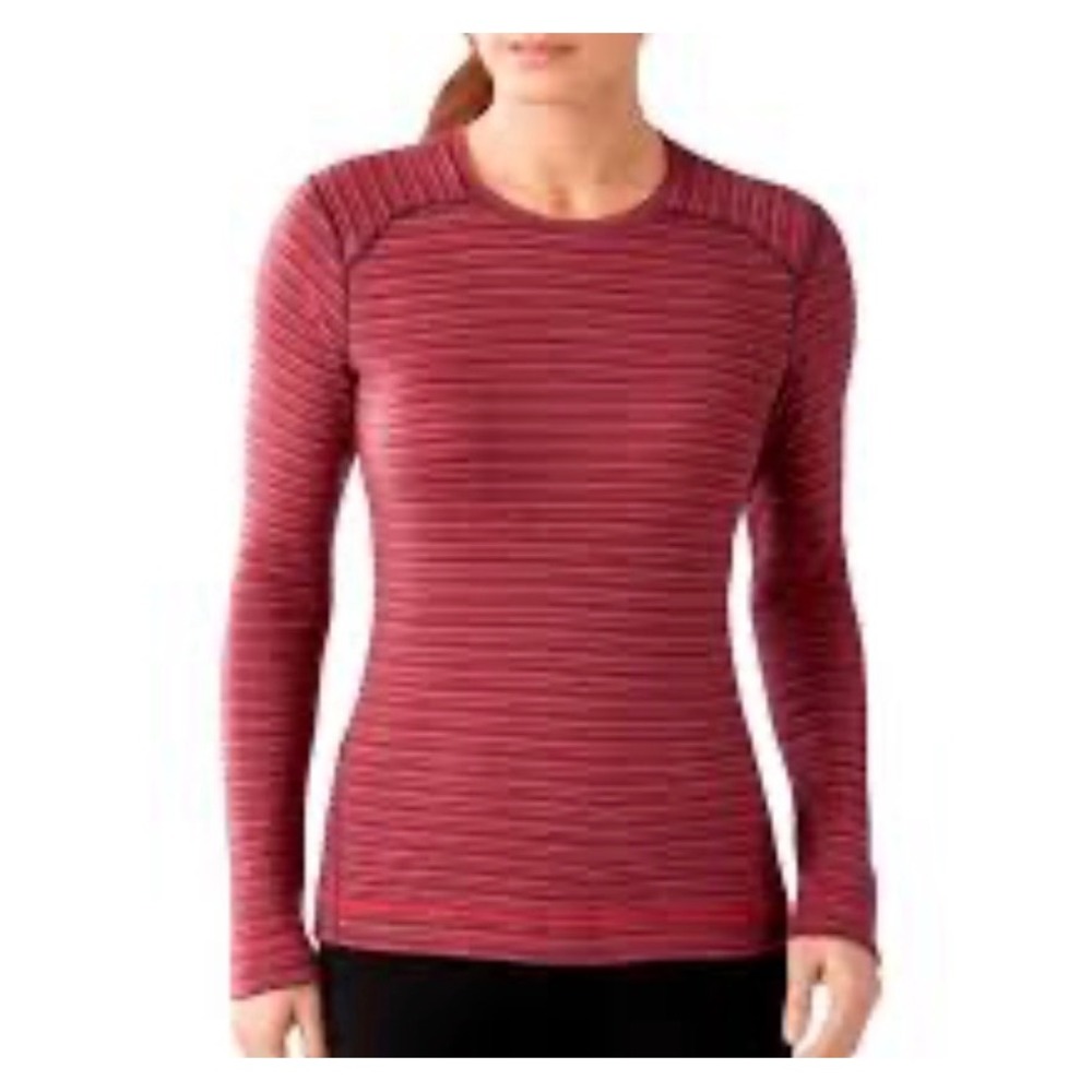 Smartwool Base Layer Top Women Medium Burgundy Stripe Merino Wool Outdoor Layer